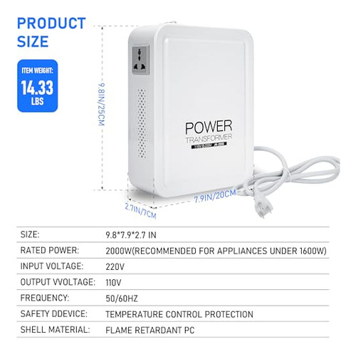 Transformador De Pacote 2000w 110v A 220v Com Proteção Térmi