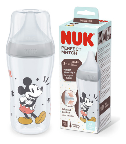Mamadera Nuk Perfect Match Anticolic 260ml Mickey Minie Gris Mickey