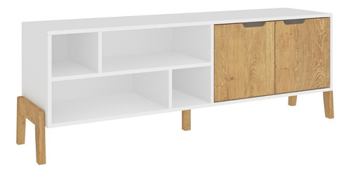 Rack Para Tv Minimal Combinada Madera Mdp Puerta Estantes Color Blanco