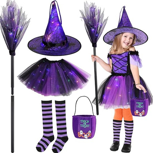 Juego Piezas Disfraz Bruja Iluminado Para Niñas Halloween In