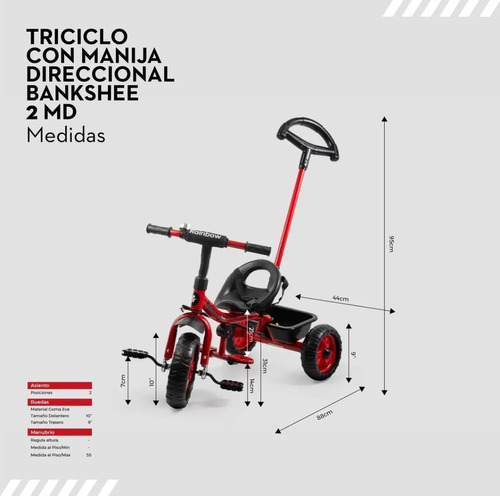 Triciclo Con Manija Direccional Bankshee Rainbow. Reforzado Color Rojo