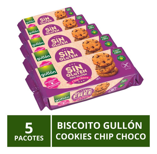Biscoito Gullón Sem Glúten Cookie Chip Choco 5 Pacotes 130g
