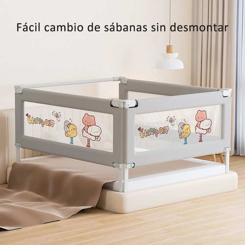 Barandal Seguridad Para Cama Bebés Protector Barandal Gris 2m