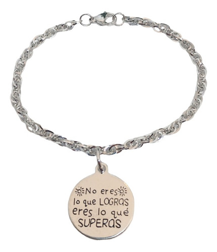 Pulsera Acero Blanco Con Frase  No Eres Lo Que Logras