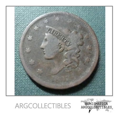 Usa Moneda 1 Centavo 1837 Cobre Coronet Head Km-45 F+