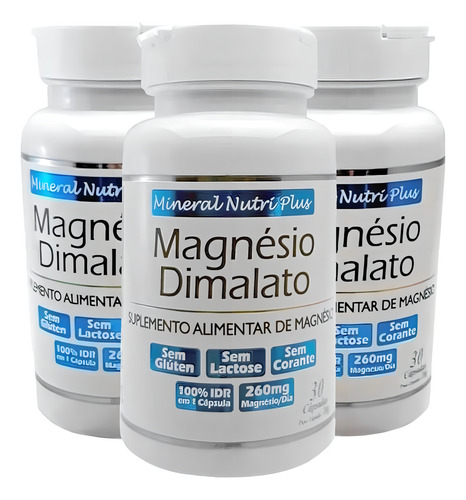 Kit 3 Frascos Magnésio Dimalato Somente 1 Cápsula Ao Dia