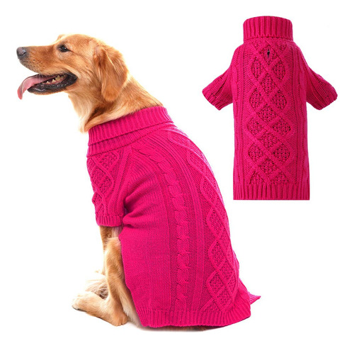Classic Cable Knit Dog Sweater - Pet Turtleneck Coat Pu...