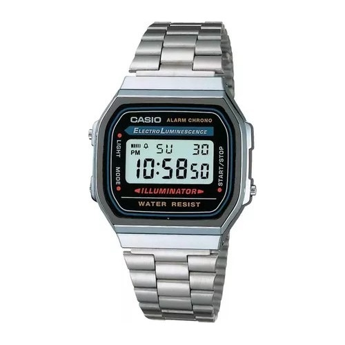 Reloj Casio A168wa-1q Unisex Cuadrado, Digital-gris Y Plata