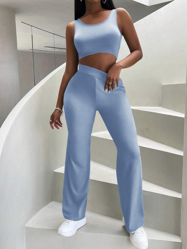 Conjunto De Dos Piezas Con Top Sin Mangas Y Pantalones Largo