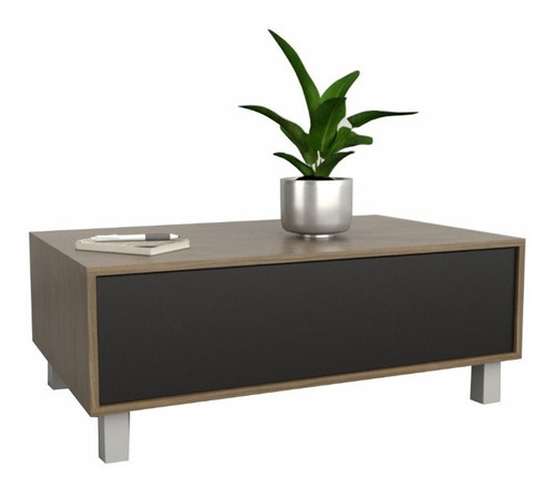 Mesa Ratona Rectangular Con Cajon Living Melamina Color Nogal/Negro