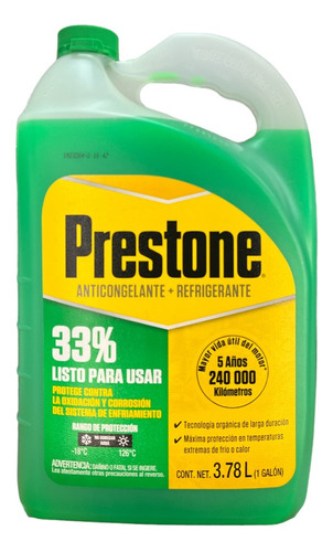 Prestone Anticongelante Y Refrigerante 33% Verde 1gl