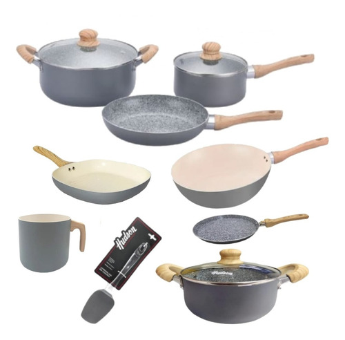 Set Jarr Panq Wok Olla26cm Hudson Granito Crema Antiadh 11pz