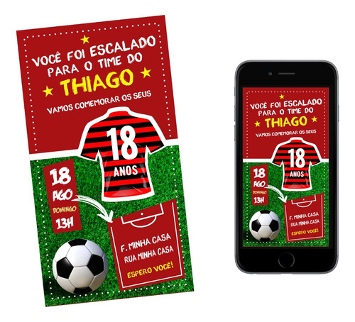 Convite Flamengo De Futebol Aniversário - Digital