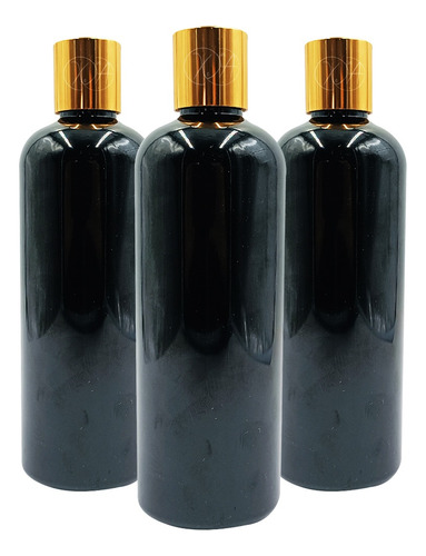 Envase Botella Pet Negra 500 Ml Tapa Disco Dorado Plata X 30