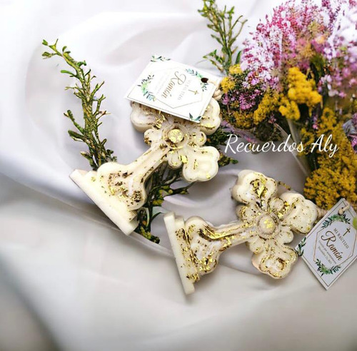 10 Velas Forma De Cruz Vintage Aromáticas Para Bautizo