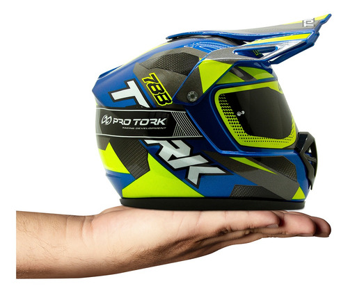 Mini Cofre Capacete Motocross Cor Azul - Amarelo