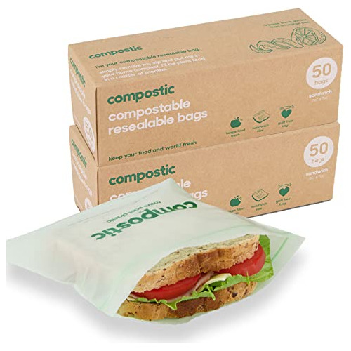 Home Compostable Resealable Sandwich Bags (7'x7') Micro...
