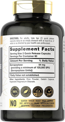 Enzimas Digestivas Serrapeptase 120,000 Spu 120 Caps Sabor S/n