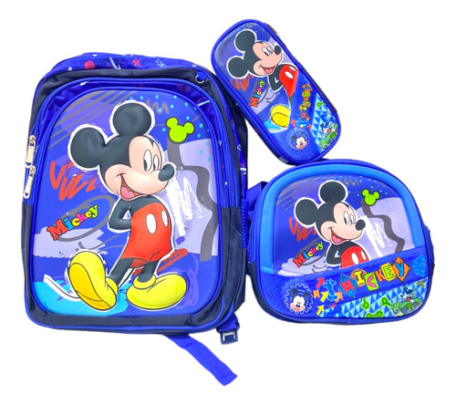 Set Mochila Escolar Luz Led, Lonchera Y Lapicera Caricaturas