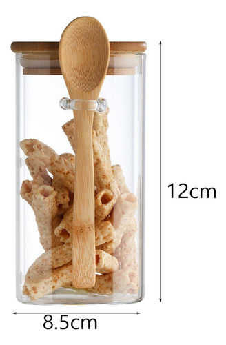 Juego De 4 Tarros De Cristal Con Tapas De Bambú Y Cucharas Y