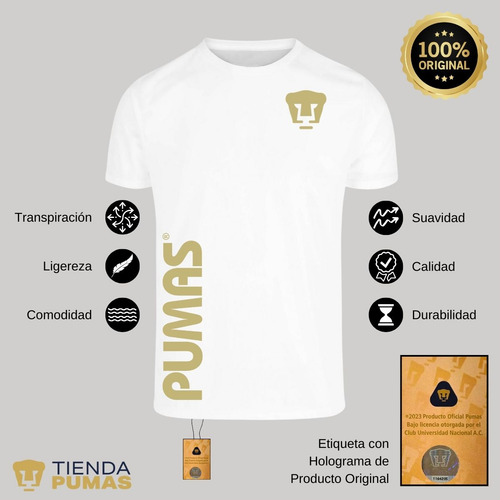Playera Deportiva Hombre Dryfit Pumas Unam Retro Dorado Vini