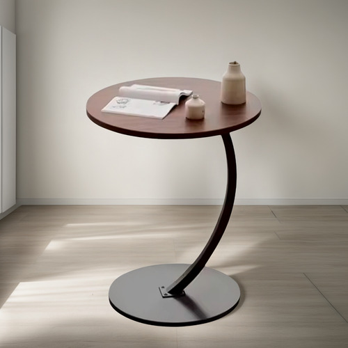 Marron - 61 - Mesa Lateral Con Diseño Curvo Para Sala Y Dorm