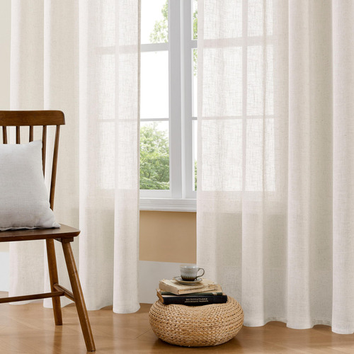 Cortinas Semitraslúcidas Lino 230 Cm Blancas Juego De 2