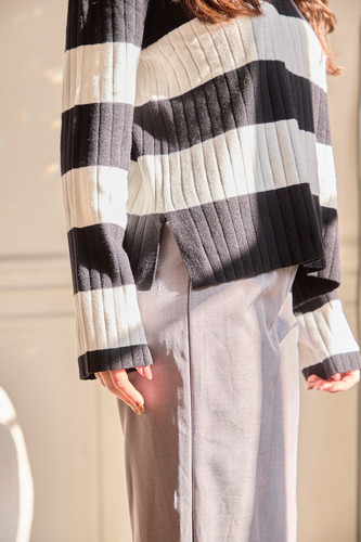 Sweater Rayado Over Abrigado Frio Otoño Moda Dama Tendencia