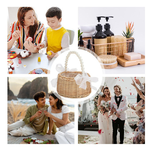 Cesta De Mimbre Con Asa Cesta De Niña De Flores Con Perlas C