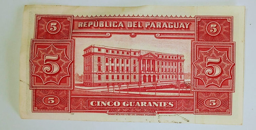 Billete De Paraguay 5 Guaranies 1952 P.186 Vf+ (Usado)