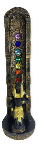 Incensário Egípcio Dourado 7 Chakras Anúbis Ajoelhado 22 Cm