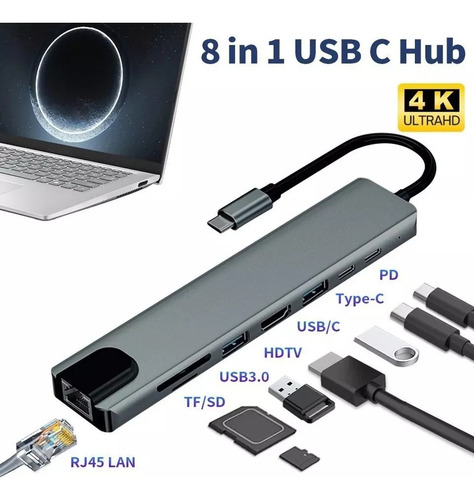 Adaptador Hub Usb Genérica 8 En 1 Para Mac Y Pc