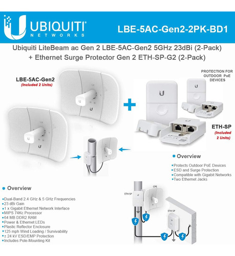 Litebeam Ac Gen 2 Lbe-5ac-gen2 Airmax 2x2 Mimo 23dbi 450 Mbp