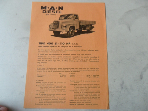 Folleto Man M.a.n Antiguo Camion 400 L1 Catalogo No Manual