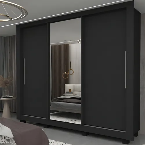 Guarda-roupa Casal Yescasa Milão 3 Portas Espelho Preto MDF 191x208x45cm