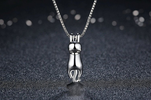 Collar Dije Gato Colgado Para Mujer En Plata 925
