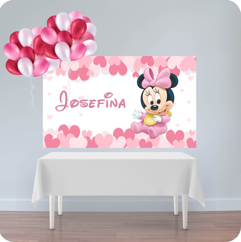 Banner Fondo Candy Bar Cumpleaños Minnie Bebe 100x50