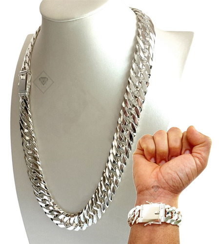 Conjunto Groumet Duplo Masculino Prata 925 F/ Gvta 22mm 70cm