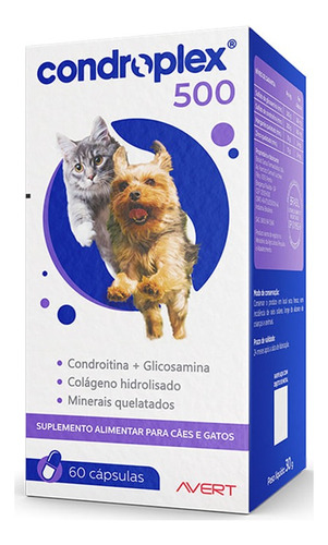 Suplemento Condroplex 500 Para Cães E Gatos - C/ 60 Cápsulas