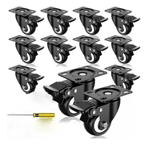 Kit De 12 Ruedas Para Muebles, Giratorias, Con Freno, 2 PuLG