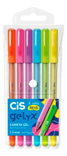 Caneta Gel Cis Gelyx Neon 1.0mm Kit C/ 6 Cores Tinta Colorido