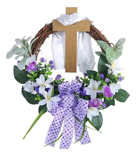 Corona Con Forma De Cruz, Lujosa Decoración De Pascua Hecha