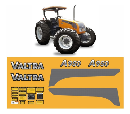 Kit Adesivo Faixas Compatível Trator Valtra A950 + Etiquetas