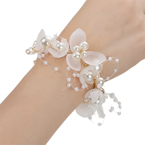 Corsage Pulsera Damas Honor Bodas Perlas Muñeca Mano