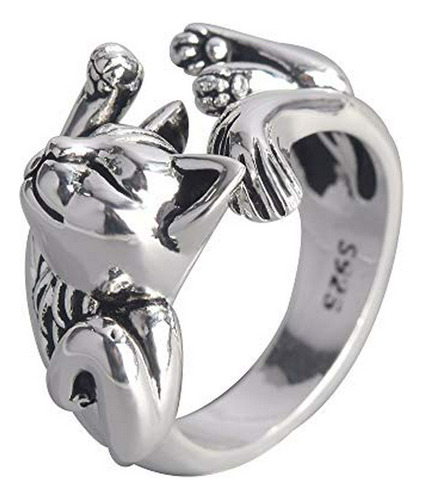 Anillos - Cutie - Anillo De Gato Chapado En Plata, Creativo 