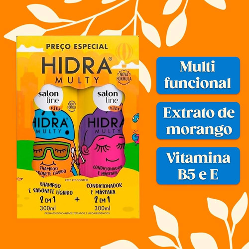 Shampoo 2 Em 1 Kids Hidra Multy 300ml | Salon Line