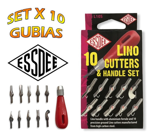 Gubias Para Grabado Set Mango + 10 Cuchillas Essdee Linoleo