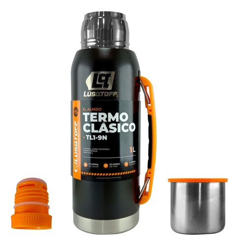 Termo Acero Inox 1 Litro Lusqtoff Negro Frio Calor Manija