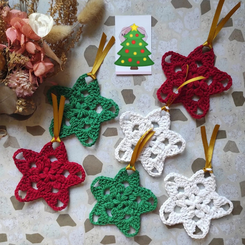 Adornos Estrellas Navideñas Colgantes Tejido Crochet X 6 Uni