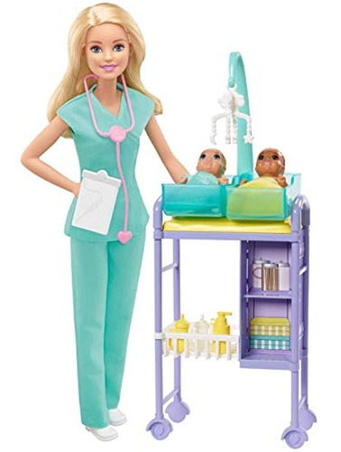 Juego Barbie Baby Doctor Con Muñeca Rubia Y Accesorios.